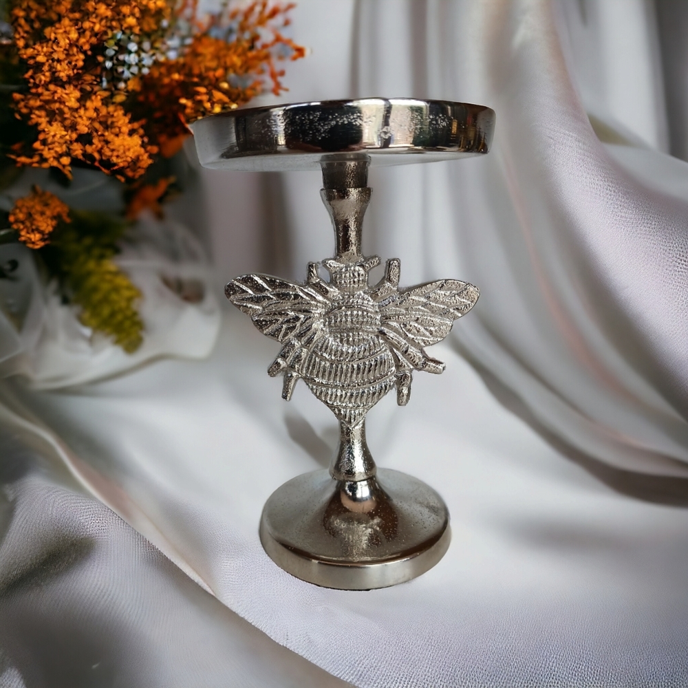 Silvertone Bumblebee Candle Holder 6x4 Inch Single